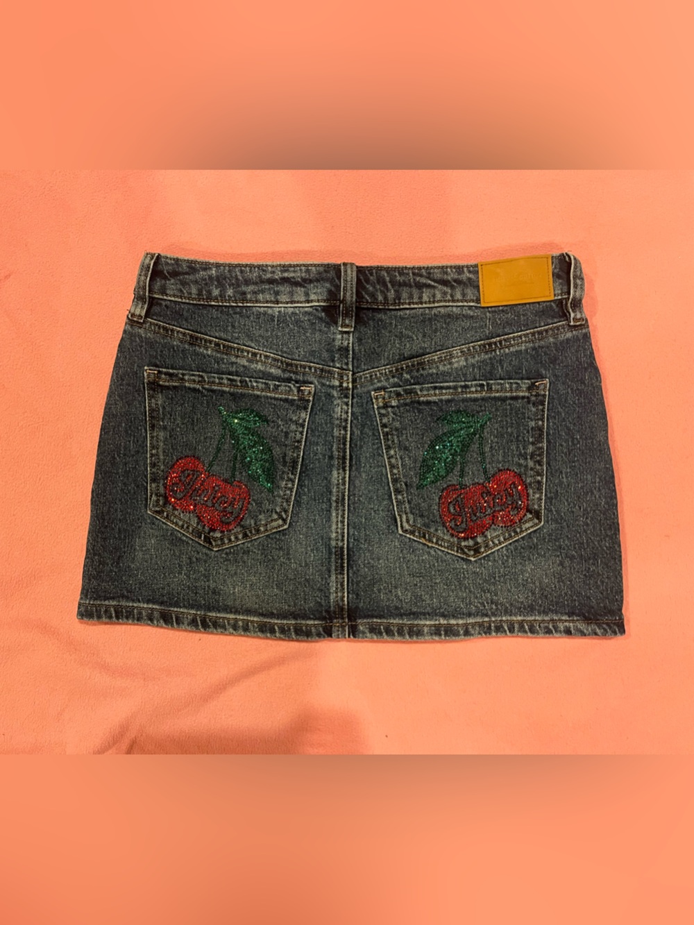 Juicy Couture Denim Mini Skirt with Cherry sparkles